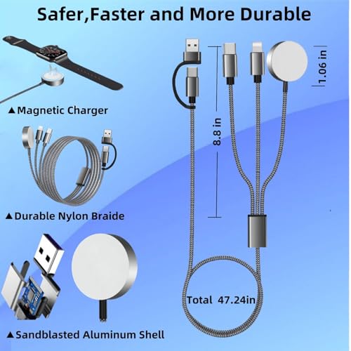 Revolutionary 3-in-2 USB C Charging Cable for Apple Watch, i Phone, and Air Pods – Ultra-Fast Multi-Device Power Hub Compatible with i Watch Ultra/SE, i Phone 16-11, and Galaxy S23 – Lightweight Travel Charger for Effortless On-the-Go Charging and Enhanced Performance