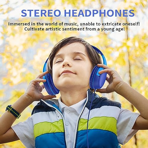 Safe Listening Over-Ear Headphones for Kids – Durable Foldable Wired Design with Volume Limiter and Built-in Mic – Comfortable Navy/Blue Headset Ideal for Educational Use and Gaming – Perfect Compatibility with Tablets, Computers, and Smartphones – Stylish Audio Solution for Young Learners