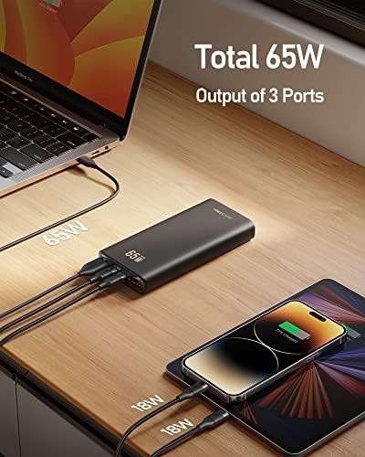 VEEKTOMX 65 W Fast Charging Laptop Power Bank – 20000 m Ah Portable USB-C PD 3.0 Charger for Mac Book, i Phone 15/14/13, i Pad, Samsung, Steam Deck – Ultimate Travel Companion with LED Display & Multi-Device Support