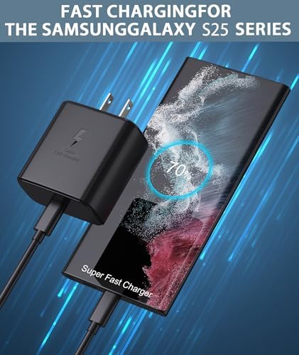 2025 45 W USB C Super Fast Charger for Samsung Galaxy S Series – Lightning-Fast Charging Adapter with 6 ft Cable for Ultimate Convenience – Compatible with Galaxy S25 Ultra, S24, S23, and More – Enhanced Safety Features for Reliable Power Delivery