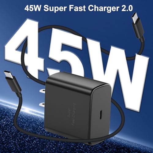 45 W Samsung Super Fast Charger Type C Duo – High-Efficiency USB-C Power Adapter with 6 FT Cable for Rapid Charging of Galaxy S25/S24/S23/Note 20/Tab S9 – Ideal for Home, Office, or Travel Use