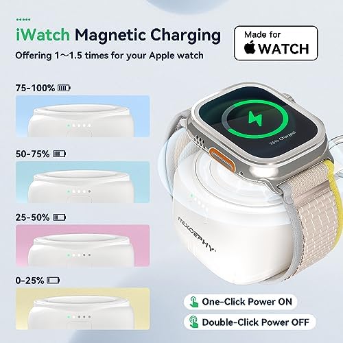 Compact Magnetic Portable Charger for Apple Watch – 1200 m Ah MFi Certified Power Bank with Built-In Cable, Keychain Design for Effortless Travel, Compatible with Series 9/8/7/6/5/4/3/2/SE/Ultra – Reliable Wireless Charging Solution for On-the-Go Lifestyle