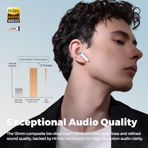 Transform Your Listening Experience with Sound PEATS Air5 Lite Wireless Earbuds – Exceptional Bluetooth 5.4 Performance, 13 mm Drivers for Immersive Hi-Res Audio, and State-of-the-Art Environmental Noise Cancellation for Crystal Clear Calls – Robust 30-Hour Battery Life with Rapid Recharge Capability – Ideal for Audiophiles, Gamers, and Professionals Seeking Superior Comfort and Sound Clarity