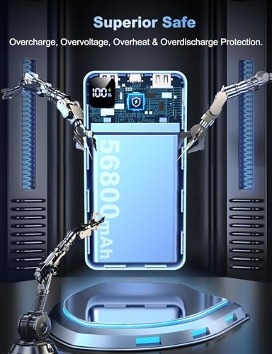 Massive 56,800 m Ah Portable Power Bank with 22.5 W Fast Charging – Triple Device Charging Capability, USB-C Compatibility & LED Battery Level Indicator – Essential Travel Companion for i Phone 16/15/14/13, Samsung Galaxy, and i Pad Users – Experience Uninterrupted Mobile Power Anytime, Anywhere