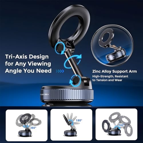 Revolutionary Magnetic Car Phone Holder for Mag Safe – 360° Adjustable Suction Cup Mount for Optimal Smartphone Positioning – Universal Compatibility for i Phone and Android – Enhance Safety and Accessibility While Driving – Perfect for Busy Lifestyles and Hands-Free Navigation