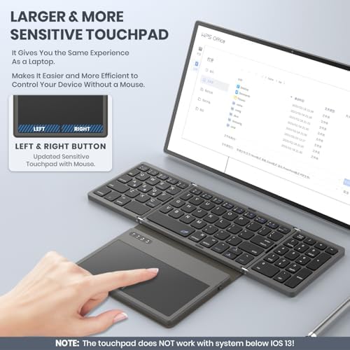 Ultimate Portable Bluetooth Keyboard with Touchpad – Foldable Full-Size Wireless Keyboard for Windows, Android & Mac – Sync 3 Devices, Premium PU Leather Design for Travel & Home Use