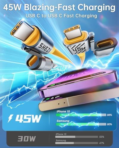 Ultimate 240 W SHEZI 4-in-1 USB C Charging Cable: Fast Charging & 480 Mbps Data Sync, Multi-Device Compatibility with L-Type, Type C, USB A Ports – 5 ft Stylish Pink Design for Enhanced Performance and Portability