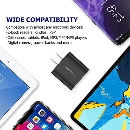 Amoner 2-Pack 15 W 3-Port USB Wall Charger for Fast Charging – High-Efficiency Power Block Compatible with i Phone 14/13/12/11/X/XR/X/8/7/6, Galaxy & Android Devices – Perfect Travel Companion with Built-in Safety Features