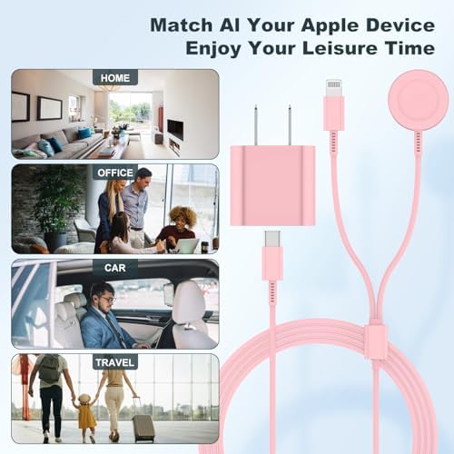 Revolutionary 2-in-1 USB C Charger for i Phone and Apple Watch – 6 ft Magnetic Fast Charge Cable with 20 W Power Adapter – Stylish Blue Design for Optimal Portability and Efficiency