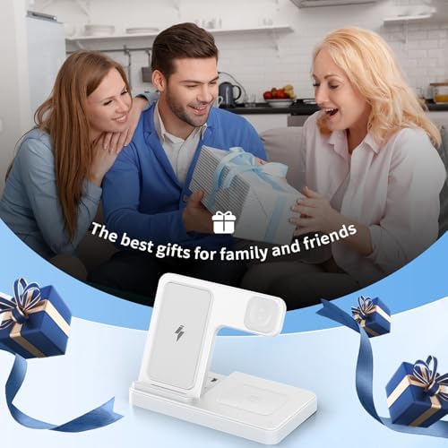 Portable 3-in-1 Wireless Charging Station: Qi Fast Charger Stand for i Phone 12-16 Pro Max, Apple Watch Series 10-2, Ultra & SE, Air Pods Pro 2-4 – Foldable Travel Design for Effortless Charging & Stylish Organization (White)