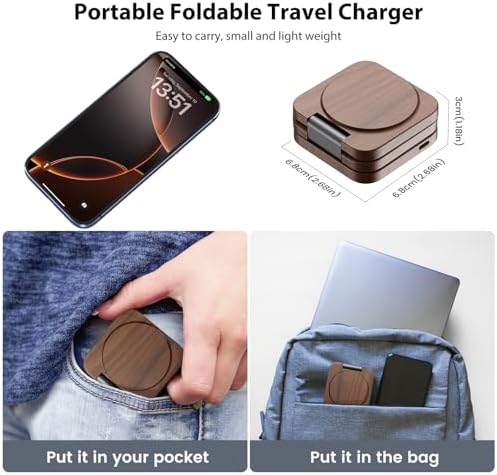 X55 Magnetic Foldable 3-in-1 Charging Station for Apple Devices – 15 W Fast Wireless Charger for i Phone 16, 15, 14, 13, 12 Series, 5 W Apple Watch Power Station, Portable Air Pods Charging Stand – Sleek Black Design for Travel and Home Use