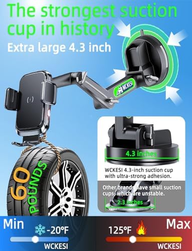 Heavy-Duty Wireless Truck Phone Holder with 15 W Fast Charging – 14-Inch Adjustable Arm for i Phone, Samsung, LG – Essential Dashboard & Windshield Mount for Safe Driving and Effortless Connectivity