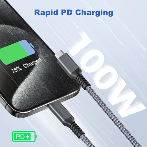 Basesailor 10 ft USB C to USB C Power Delivery Charging Cable – 100 W Fast Charger for i Phone 16/15 Pro Max, Mac Book, i Pad Air 4/5, Mini 6, and Samsung Galaxy S22/S23/S24/S25 – Durable 2 Pack for Enhanced Speed and Efficiency