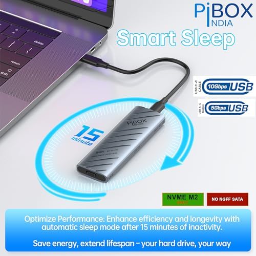 High-Speed Pibox India NVMe M2 Enclosure with Fan – USB 3.2 10 Gbps Tool-Free SSD Adapter for 2230/2242/2260/2280 M & B&M Keys – PCI-E NVMe Reader with Enhanced RTL9210 Performance and Heat Dissipation Solutions
