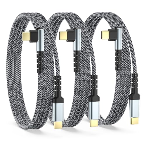 Maximize Your Charging Efficiency with 3-Pack 10 FT 60 W USB C to USB C Cables – Durable Braided Design, Ergonomic Right Angle Connector for Seamless Use with i Phone 16/15 Pro Max Plus, Galaxy S25/S24, i Pad Pro/Air, Mac Book Pro/Air – Ideal for Home, Office, and Travel Convenience