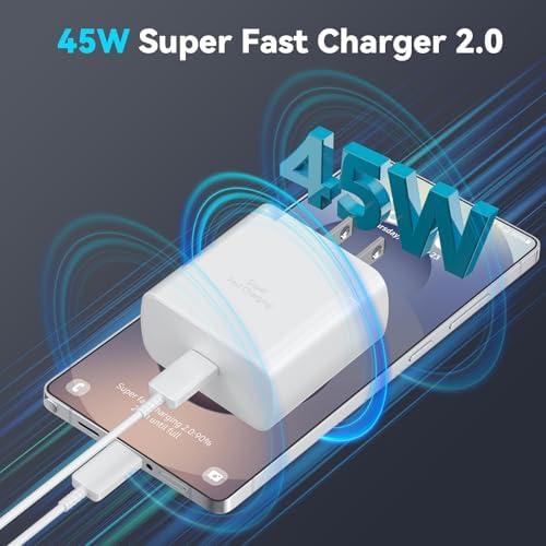 Rapid Charge 45 W USB Type C Power Adapter with 6.6 FT Cable for Samsung Galaxy – Ultimate Fast Charging Solution for S25/S25 Ultra/S24/S23/S22/Note Series – Enhanced Compatibility and Robust Build for Daily Demands