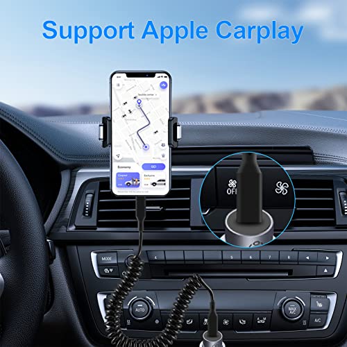 Revolutionary Coiled USB-C to Lightning Charging Cable for i Phone & i Pad – MFi Certified, Apple Car Play Compatible, Retractable Design for Effortless Data Sync & Fast Charging, Ideal for On-the-Go Convenience and Tangle-Free Organization