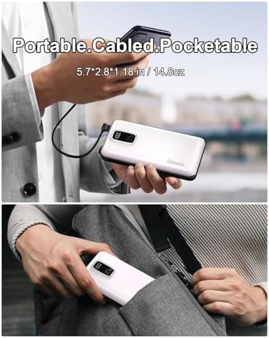 Ultimate 10000 m Ah Portable Power Bank with Built-In USB-C, USB-A & i OS Cables – 22.5 W Fast Charging Power Bank for i Phone 16/15/14/13, Samsung S24/S23/S22/S21, i Pad & More – Lightweight, Airline-Approved Charger for On-the-Go Convenience and Enhanced Device Compatibility