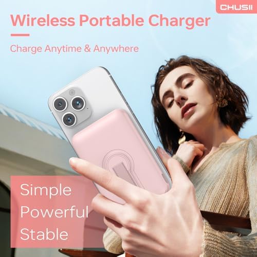 Magnetic Wireless Power Bank for i Phone 15/14/13/12 Pro/Pro Max – 12000 m Ah Fast Charging Portable Charger with Stand & USB-C – Sleek Black Design for Enhanced Convenience and Style