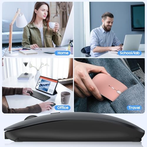 Sleek Rechargeable Bluetooth Mouse – Ultra-Quiet Wireless Mice for Laptops, Mac Books, i Pads, and Android PCs – Ergonomic Design for Comfort and Versatility – Compatible with Windows and Linux – Perfect for Work and Study