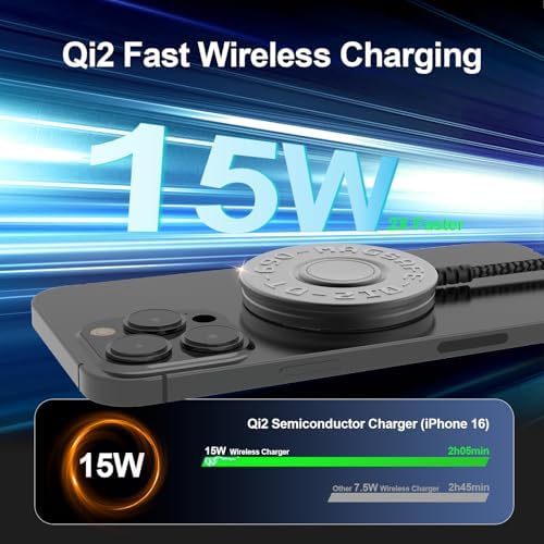 Advanced Qi2 Wireless Charger Pad – 15 W Ultra-Fast Wireless Charging for i Phone 16 Series with Military-Grade Magnetic Alignment (Includes 25 W PD Adapter) – Safe, Stable, and Efficient Charging Solution for i Phone 16/15/14/13/12 and Air Pods – Premium Aluminum Alloy Design with Enhanced Durability and Heat Dissipation – Effortless Snap-to-Charge Technology for Hassle-Free Usage – Upgraded Nylon Braided Cable for Longevity and Strength – 24-Month Warranty and Exceptional Customer Support Included