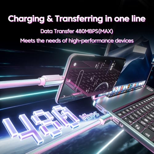 USB C to USB C Cable 3A Light Up C to C Cable LED C to Type C Fast Charging Cord for Samsung Galaxy S23 S22 S21 S20 Ultra, i-Phone 15 16, iPad mini Pro Air(6.6FT,Green) – Enhanced Compatibility and Speed