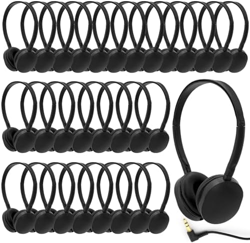 Vibrant 12-Pack Kids Classroom Headphones – Durable Multi-Color Wired Design with Adjustable Headband and 3.5 mm Jack for Optimal Comfort and Versatility – Perfect for Schools, Libraries, and Educational Settings – Lightweight and Resilient for Extended Use by Children and Teens