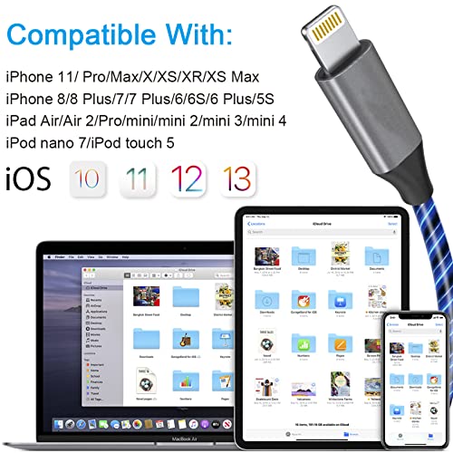 LED Light-Up i Phone Charging Cable – MFi Certified 6 FT USB A to Lightning Fast Charger for i Phone 13, 12, 11, X, XS, XR, 8, 7, 6 S, 5 S, i Pad, i Pod Touch (Durable Purple Design) – Effortless Monitoring & Enhanced Speed
