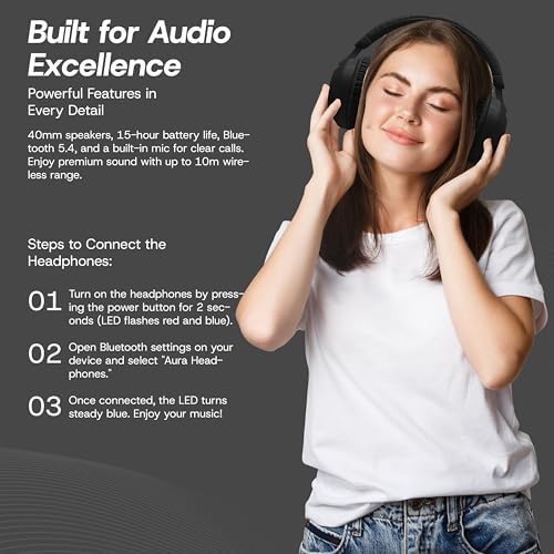 Gabba Goods Aura Elite Premium Wireless Over-Ear Headphones – Unmatched High-Resolution Audio with Built-In Mic, SD Card Compatibility & 6-Hour Battery Life – Perfect for Gamers, Travelers, and Professionals – Chic Black Design for Audiophiles and Everyday Users