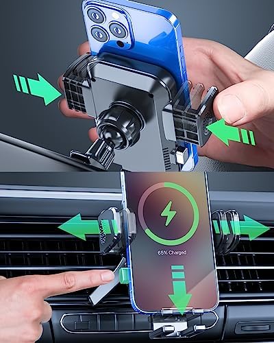 15 W Fast Wireless Car Charger & Air Vent Mount – Effortless Qi Charging for i Phone 14, Samsung Galaxy S23, and More – Stay Powered on the Go with Enhanced Safety Features and Sleek Design