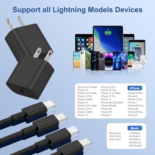 Lightning-Fast 20 W Apple Charger with MFi Certification – 6 ft USB-C to Lightning Cable Included for i Phone 14 Pro Max/14/13 Pro/12 Mini/12/11 & i Pad Air – Compact Power Block for Ultimate Portability and Rapid Charging Efficiency