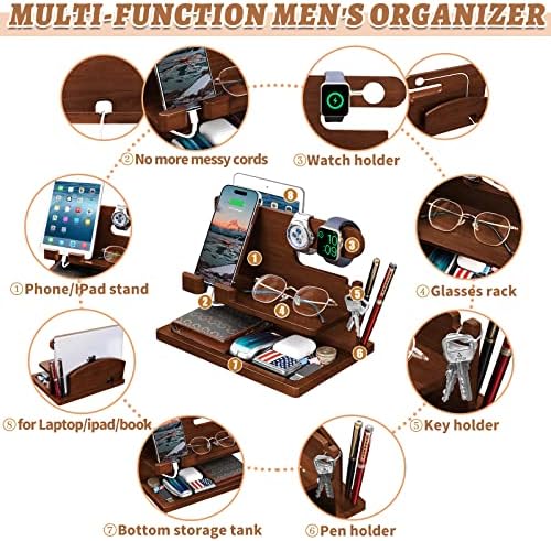 Wood Phone Docking Station – Nightstand Charging Organizer and Cell Phone Stand – Bedside Gift for Men – Enhanced Compatibility and Speed