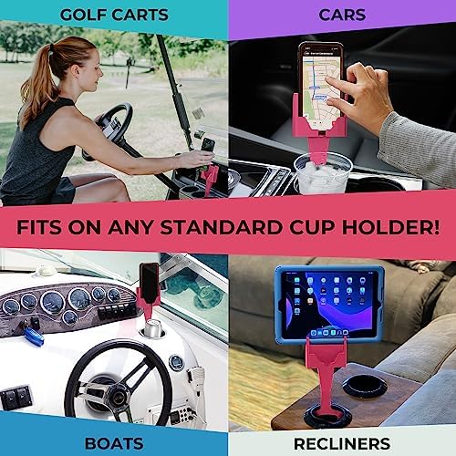 Universal Cup Holder Phone Mount for Cars & Trucks – Hands-Free Convenience, Fits All Phone Sizes & Cases, Made in USA, 2-Pack Black – Ideal for Navigation and Charging Access