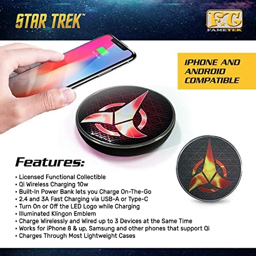 Star Trek Illuminating Wireless Charger & Backup Battery Pack – Sci-Fi Inspired Portable Phone Charger with Light-Up Transporter Pad Logo for Enhanced Compatibility and Fast Charging – Ultimate Gift for Star Trek Fans and Tech Enthusiasts