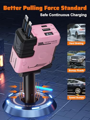 Celestial Power: 4-in-1 Starlight Retractable Car Charger with Fast Dual USB Ports – Compatible with i Phone 15/14/13 – Innovative Tangle-Free Charging Solution for Enhanced Portability and Style