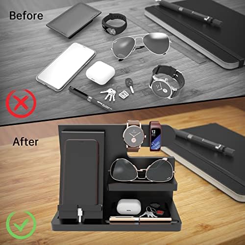 Birthday Gifts for Men – Husband & Dad Nightstand & Desk Organizer – Wood Phone Docking Station – Enhanced Compatibility and Speed