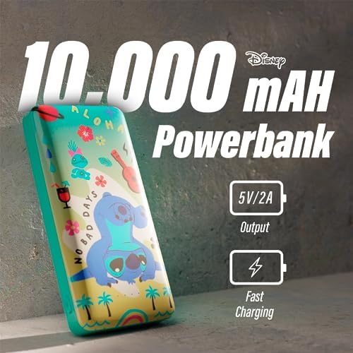 Disney Lilo and Stitch 10,000 m Ah Portable Power Bank – Universally Compatible Phone Charger with USB Port – Ideal for Stitch Fans, Teens, and Adults – Fun and Functional Gift for On-the-Go Charging Needs
