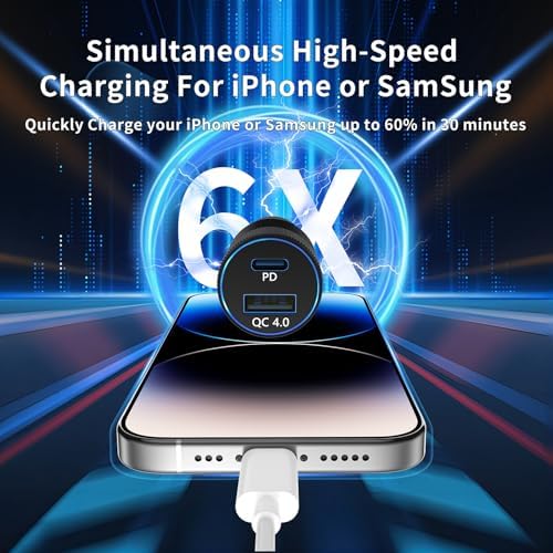 Dual-Port 48 W Fast USB C Car Charger for i Phone 15/16 & Samsung Galaxy – Universal Compatibility & Enhanced Safety Features for Rapid Device Charging on the Go – Compact Cigarette Lighter Adapter for All USB-C Gadgets and Accessories