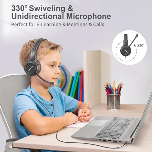 Stylish Pink Kids’ Headphones with Noise-Canceling Boom Mic – Simolio Wired On-Ear Stereo Headset for School, Gaming & Learning – Comfortable, Safe Volume Control & Durable Design for Girls, Teens & Students
