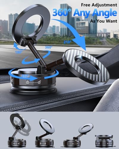 Ultra-Suction Magnetic Phone Holder for Mag Safe – 89+ lbs Grip & 3200 gf Magnetic Force – 360° Adjustable Mount for i Phone & Android Devices – Versatile Hands-Free Car, Gym, or Mirror Use – Durable Black Design for Safety and Convenience