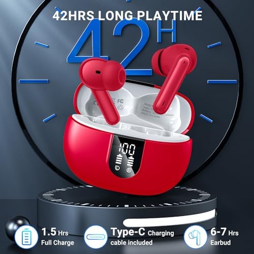Elevate Your Audio Experience with Aoslen Wireless Earbuds – 2024 Hi-Fi Stereo Headphones Featuring 4 ENC Noise-Canceling Microphones, 42-Hour Playtime & Bluetooth 5.3 Connectivity – Perfect for Android & i OS Users, Sleek Design with LED Power Display for Ultimate Convenience