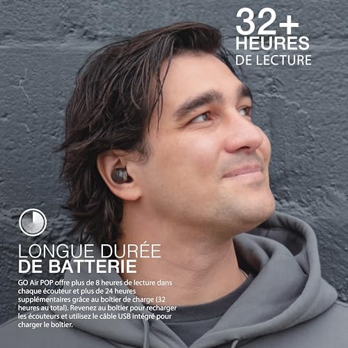 JLab Go Air Pop True Wireless Earbuds – 32 Hours Playtime, Dual Connect Bluetooth Earphones with EQ3 Sound, Lightweight In-Ear Headphones for Ultimate Comfort and Crystal-Clear Calls, USB Charging Case Included, Perfect for Active Lifestyles and Everyday Use