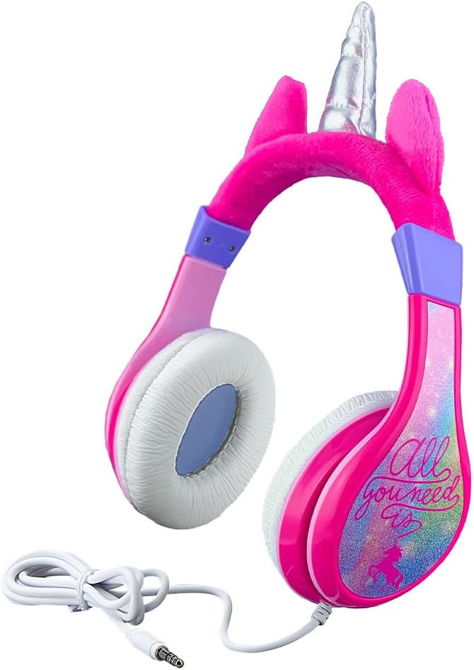 Vibrant Pink Over-Ear Headphones for Kids – Comfortable and Durable Wired Earphones with Safe Volume Control – Tangle-Free Design Ideal for Music, Movies, and Travel Adventures – Perfect Audio Companion for Young Listeners