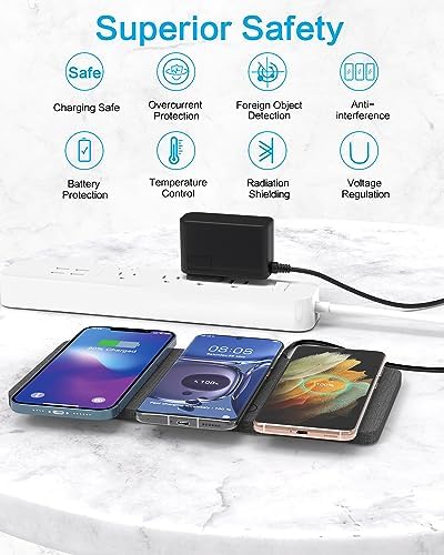 Zeal Sound Ultra-Slim Triple Wireless Charging Hub – Fast, Elegant PU Leather Charger Pad for Smartphones, Air Pods & Qi-Compatible Devices – Non-Slip Design with AC Adapter for Home & Office Efficiency