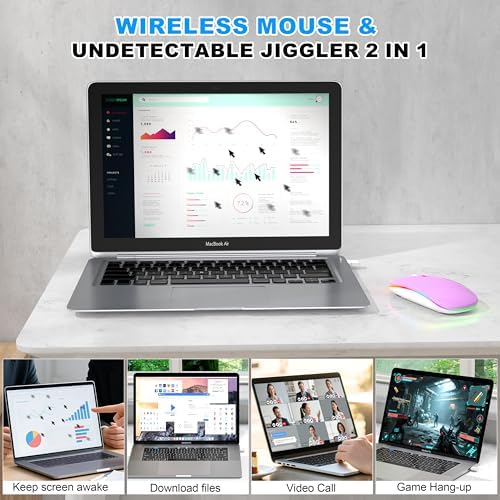 Sleek LED Bluetooth Wireless Mouse for Mac & PC – Rechargeable, RGB Light-Up Design with Dual Connectivity (BT5.2 + 2.4 G USB) – Slim, Portable Mouse with Jiggler Function for Work & Play – Enhanced Performance & Style in White