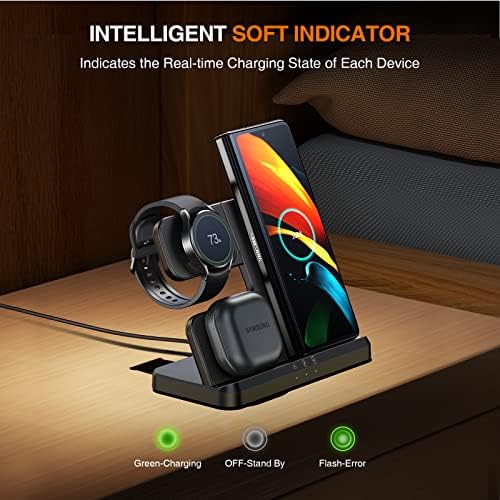 Elevate Your Charging Experience with the LK 3-in-1 Wireless Charger – Fast Charging Station for Samsung Galaxy Devices, Compatible with Galaxy Watch Ultra/7/6/5 Pro, S24 Ultra/S23/S22/S21, Z Fold/Flip 6/5/4/3, and Galaxy Buds (Black) – Compact Design with Enhanced Safety Features and LED Indicators for Seamless Power Management