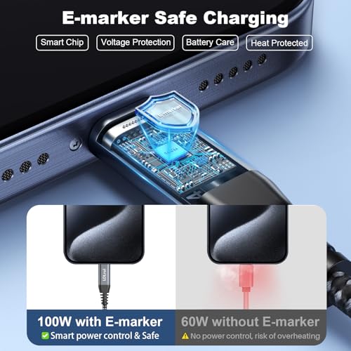 High-Speed USB C Cable 3-Pack: 20 Gbps Data Transfer, 4 K@60 Hz UHD Display & 100 W Fast Charging – Versatile Lengths (1 FT, 3 FT, 6 FT) for Ultimate Compatibility with Dell, Samsung T7, Sandisk & More