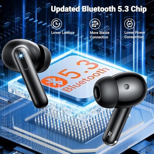 2025 Bluetooth 5.3 Wireless Earbuds – High-Performance Sport Headphones with 42 Hours of Playtime, IPX7 Waterproof Rating, and 4 ENC Microphones for Crystal-Clear Calls – Ideal for Active Lifestyles and Superior Sound Quality on i Phone and Android Devices