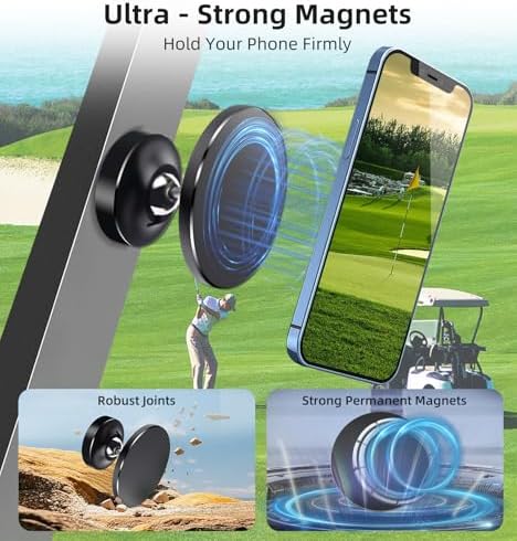 Magnetic Phone Holder for Golf Cart – 360° Adjustable Phone Mount with Ultra-Strong Magnet, All-Metal Cell Phone Holders for Car Accessories Compatible with iPhone, Samsung (924001) – Enhanced Compatibility and Speed