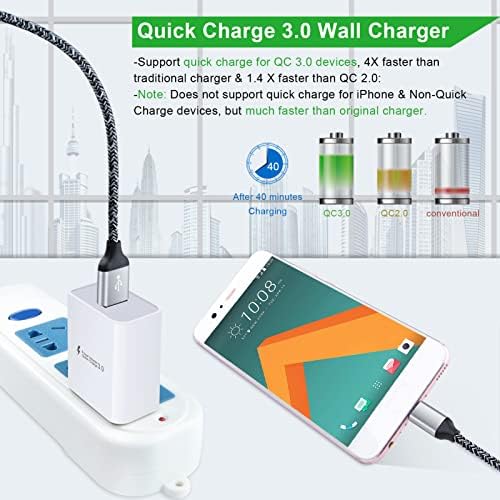Rapid 18 W Quick Charge 3.0 Wall Charger for LG Devices – Ultra-Fast USB C Charging Solution with Two 6 FT Cables for Stylo, V, G Series, and Velvet – Compact, Safe, and Perfect for On-the-Go Power Needs